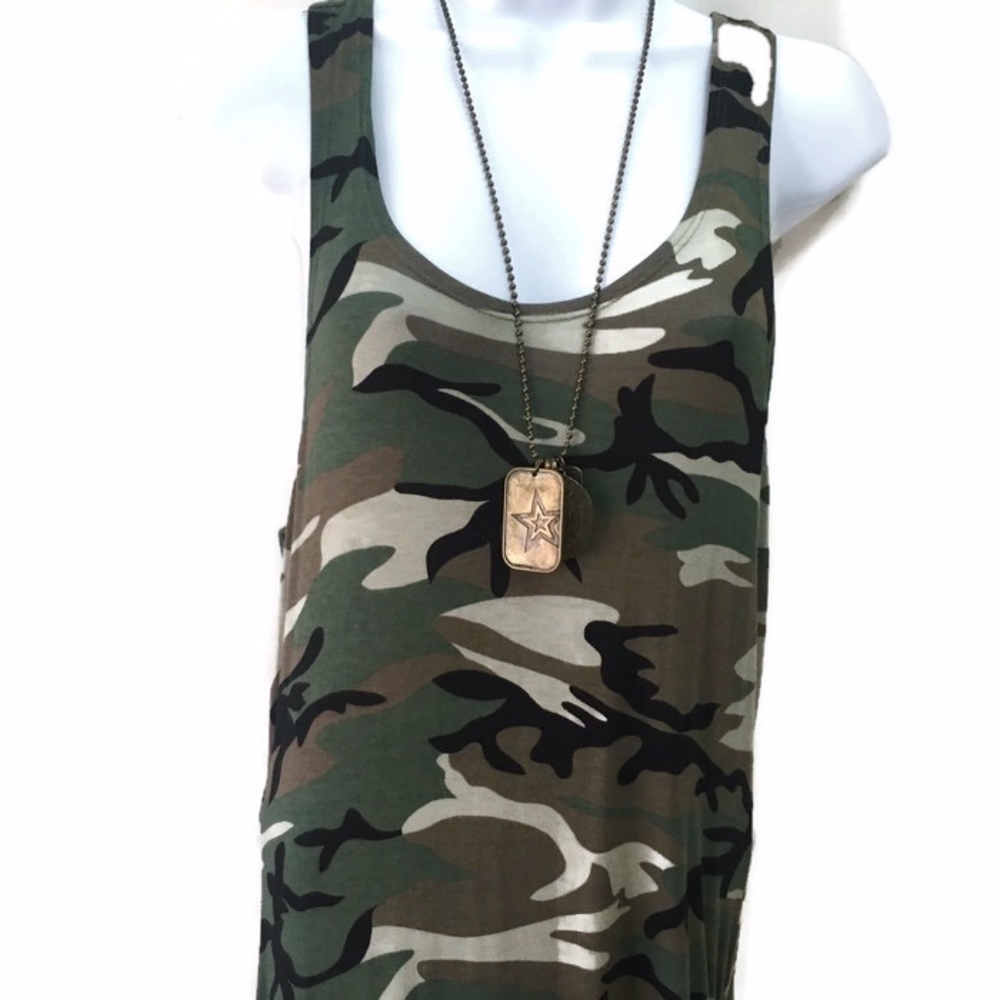 Asymmetrical Racerback Camouflage Maxi Dress
